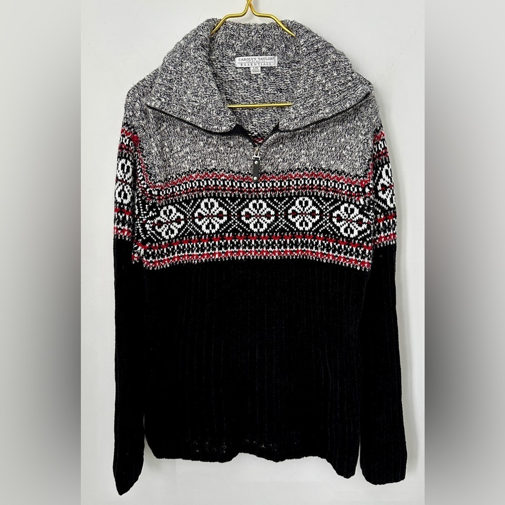 Vintage Carolyn Taylor Black Red 1/4 Zip Cozy Winter Sweater Women’s Large
